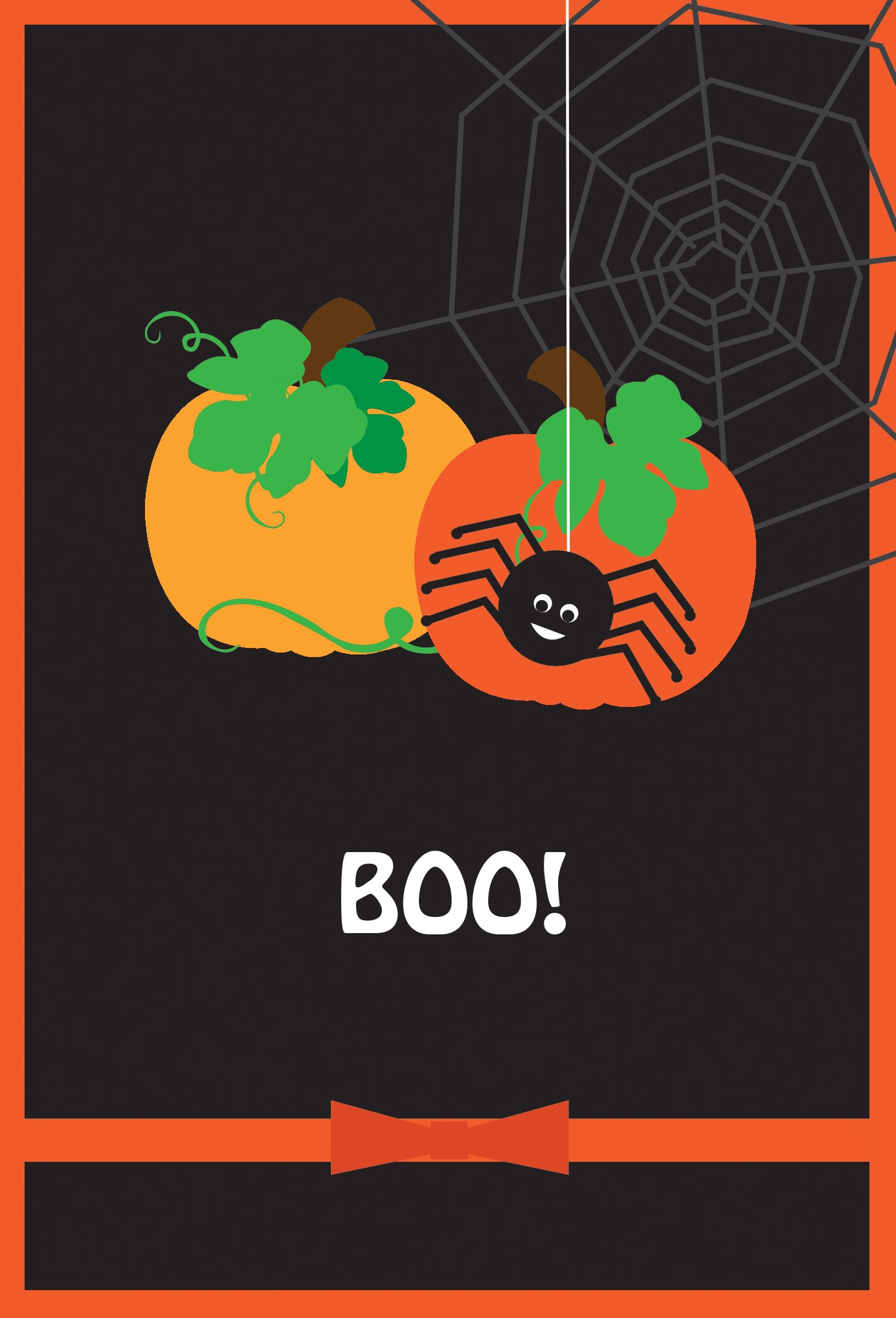 Spider and Pumpkins on Black Halloween Card